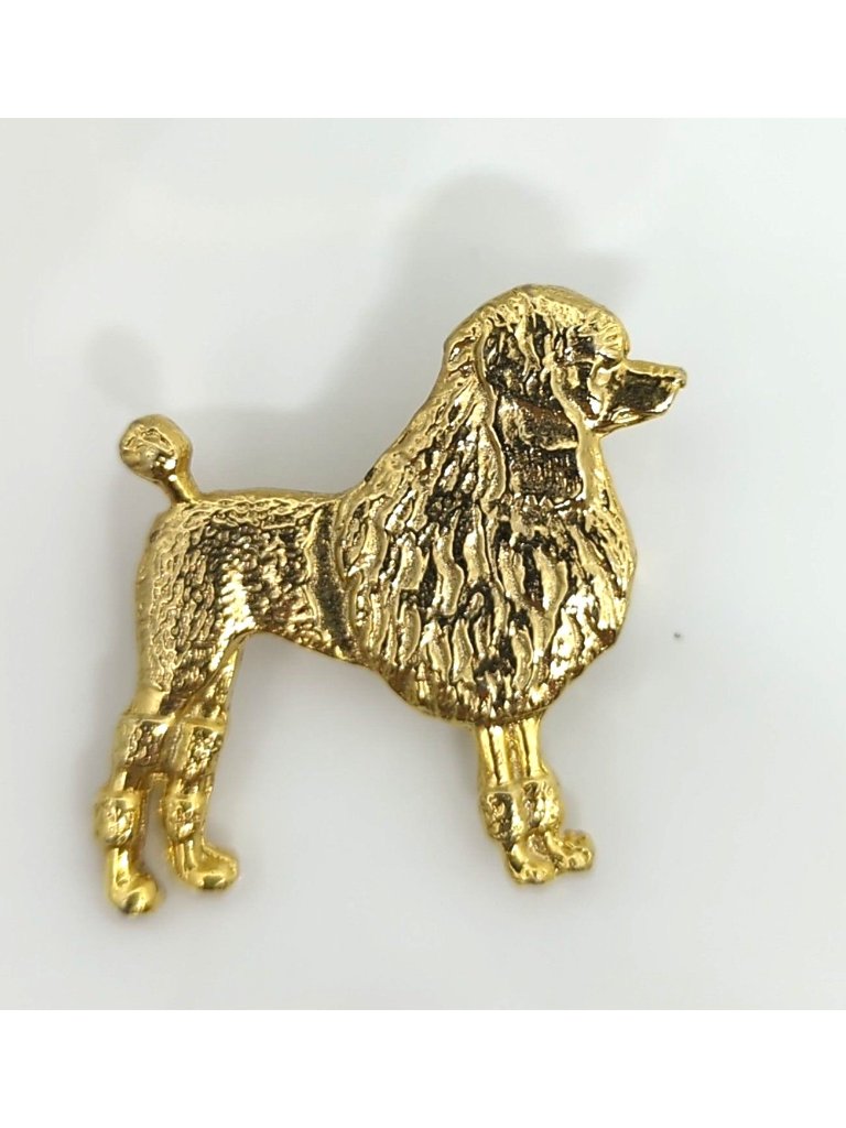 Vintage Standard Poodle Dog Brooch Pin Gold Tone 80s Textured Show Cut